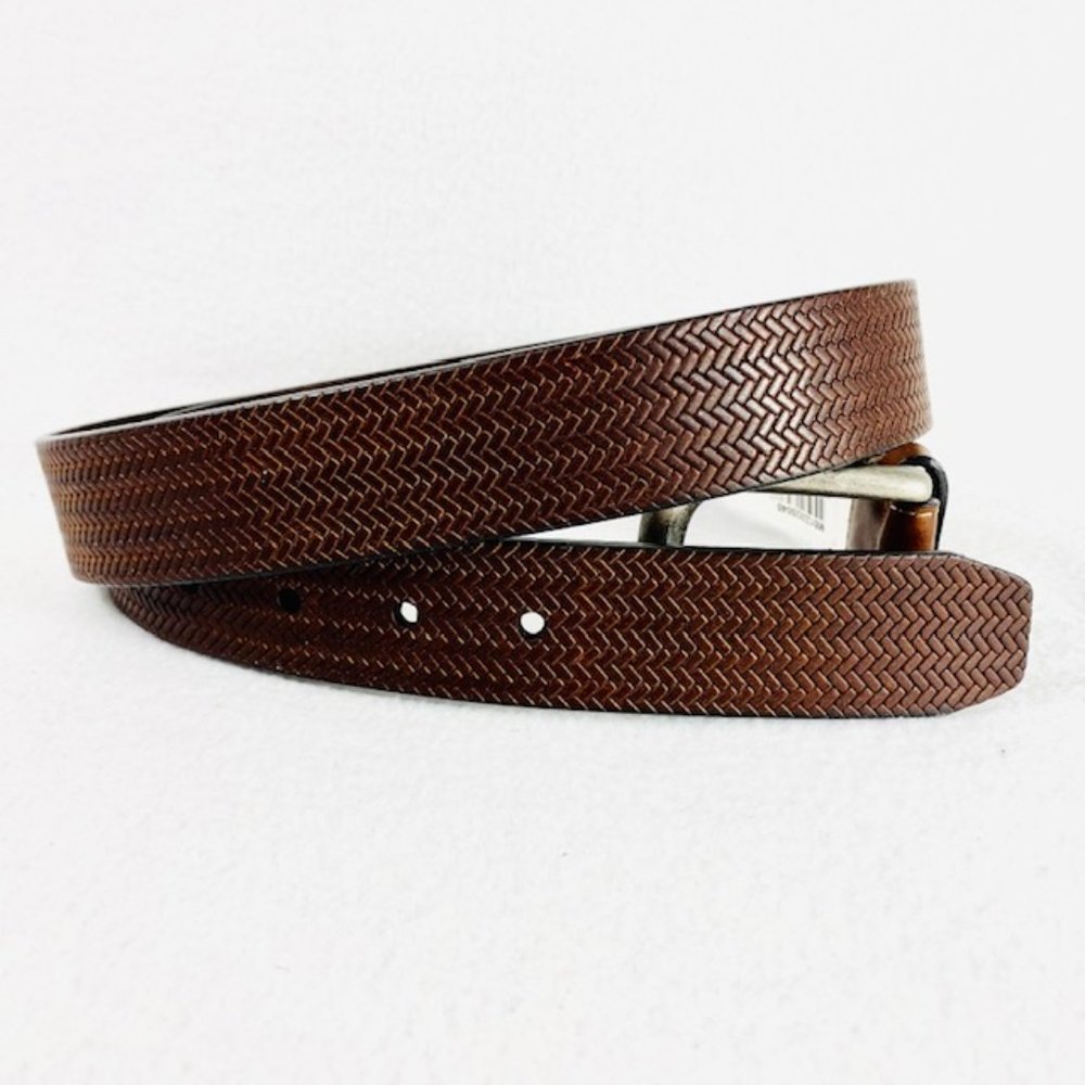 Rare Edsel Brown Fossil Leather Belt w/Woven Look - Size 40 - NWT - Picture 3 of 7